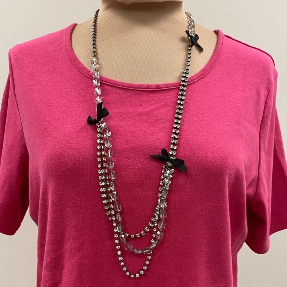 J. Crew multi strand gold, bead, and rhinestones long statement necklace